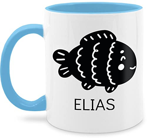 Tasse Tassen 325ml - Skandi Style Scandi bedruckt - Fisch mit Name - 325 ml - Hellblau - fische motiv teetasse personalisieren und
