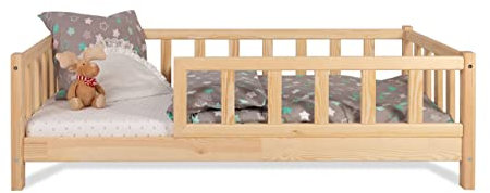 Kinderbett Bett mit Rausfallschutz 80x180cm Latternost Bettgestell aus Kiefer Holz für Haus Kinder Jungen & Mädchen - Holzbett Baby Kinderzimmer Junge Deko