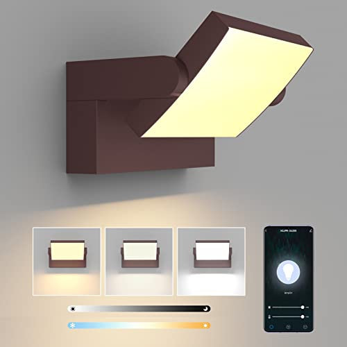 Klighten 24W Wandleuchte Aussen Dimmbar mit APP-Steuerung, Timer, Schwenkbar LED Panel, Wandlampe Innen Außen, Wasserdicht IP65 Aussenleuchte für Eingang Terrasse, Bronze, 1500 LM, 3000K-6000K