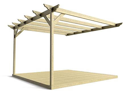 Wall mounted pergola and decking complete diy kit (3m x 3m Dinasty design, Light green (natural) finish)