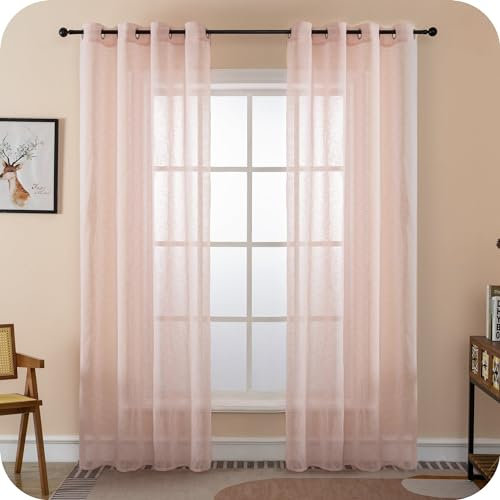 GIRASOLE HOME Coppia Tende Itaca Filtranti in Simil Lino 2 Pannelli con Occhielli (Rosso Pastello, 140x290cm)