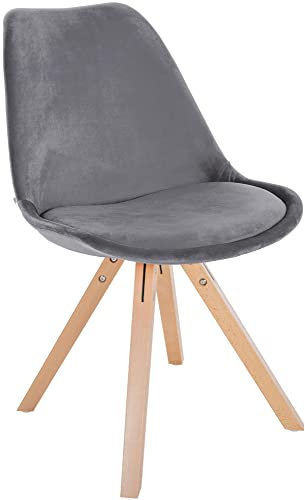 CLP Stuhl Sofia mit Samtbezug und hochwertiger Polsterung I Besucherstuhl mit robustem 4-Fuß Holzgestell, Farbe:grau, Gestell Farbe:Natur (eckig)