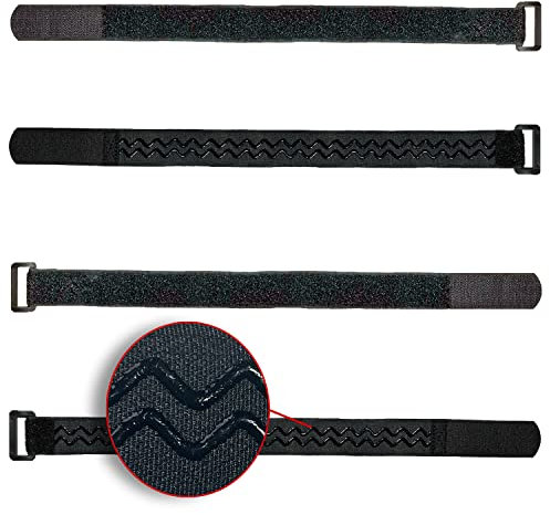 FrogJim 4x Klett-Kabelbinder 40cm schwarz mit Rutschstopp und Schnalle, ideal als Klett für Fahrrad oder Ski Strap, wiederverwendbares Klettband Anti-Slip, 30mm breit zum Fixieren und bündeln KSS4004