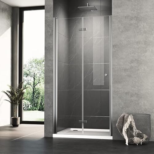 Falttür Duschtür Nische 90cm Duschkabine Rahmenlos Duschabtrennung, Goezes Nischentür Dusche Duschwand 6mm ESG Sicherheitsglas, Duschtrennwand Duschtüren Höhe 185cm