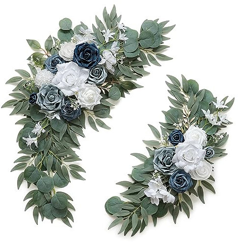 Olalaka Dusty Blue Blume für Hochzeit Willkommensschilder Dekorationen, Künstliche Hochzeitsbogen Blumen für Hochzeitszeremonie (2er Set)