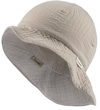 Sterntaler Wende Sonnenhut Uni - Strandhut aus Musselin(Bio) - UV-Schutz 30 Sommerhut Mädchen - mit elastischen Gummiband und Nackenschutz - Baby Kinder Kopfbedeckung - beige, Größe 41