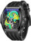 REEF TIGER Herren-Luxus-Tonneau-Skelett-mechanische Automatikuhr mit Automatikaufzug, leuchtendes Drachenzifferblatt, wasserdichte Armbanduhr RGA3061 (RGA3061-BGB)