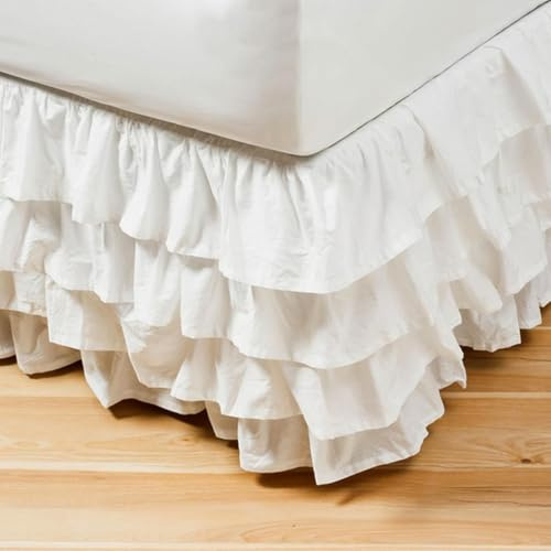 Surwin Cache-Sommiers 120x200 cm Jupe de lit à Volants Blanc, Cache Sommier Jupe de Lit Robuste et Élastique Style Enveloppant, 45cm de Hauteur | Facile a Mettre et à enlever