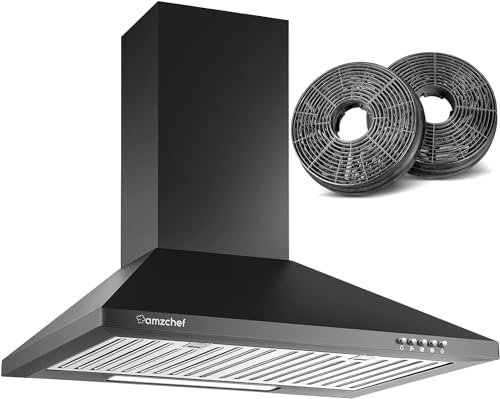 AMZCHEF Dunstabzugshaube 60cm Wandhaube für Umluft oder Abluft Abzugshaube 370m³/h 3 Leistungsstufe Haube aus Edelstahl Umlufthaube mit LED-Beleuchtung
