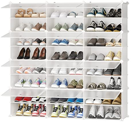 JOISCOPE Kunststoff Schuhschrank,DIY einfaches Schuhregal, schmal, mit Tür, Stahlrahmen, stabil, für Flure, Schlafzimmer, Eingangsbereiche,Weiß mit Transparenter Tür, 3 * 8