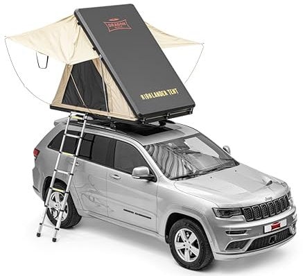 Dragon Winch - Dachzelt Auto 2 Personen inklusive Matratze, Teleskopleiter, Zubehörtaschen und Moskitonetze, Aluminium-Hartschale, Komfortables und mobiles Camping Zelt + LED | Wasserdicht | Type A