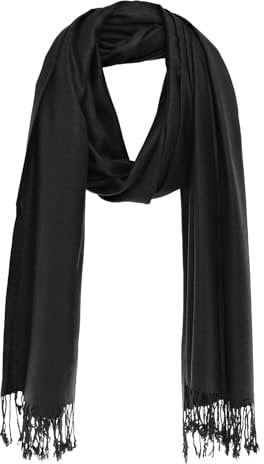Bovari Schal Pashmina aus Premium Viskose - weich wie Kaschmir -, glänzend wie Seide - 200x70 cm XL Damen-Schal (schwarz/black)