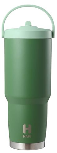 Flip Straw Tumbler with Handle, 30oz Tumbler Water Bottle, Leak Proof, Cup Holder Friendly, Insulated Tumbler with Straw, BPA Free, Green