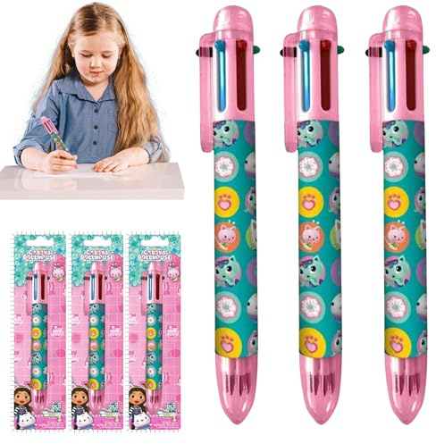 Gabby's Dollhouse Multicolor Pens 6-in-1 Retractable Ballpoint Pens Rainbow Barrel Novelty Pen Kids Office School Supplies Students Children Disney Gift