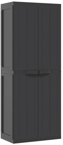 vidaXL Gartenschrank, Werkzeugschrank mit viel Stauraum, Geräteschrank Wetterfest Abschließbar, Outdoor Schrank Kunststoffschrank Gartenbox, Schwarz 65x37x165cm PP