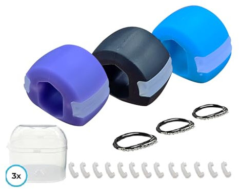 Duffy The Brand® Jaw Trainer, Pack of 3 Jaw Exerciser for Jawline Shaper Facial Toner Chin Face Exercise - Build & Chisel Your Jawline Jawz Includes Extra Biting Strips & 3 Necklaces