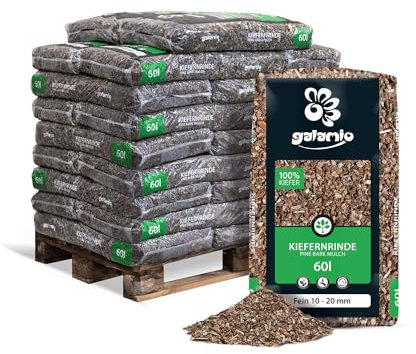 GALAMIO Kiefernrinde Kiefernmulch Rindenmulch Rinde Mulch Garten Dekor Pinus Sylvestris Natur Wald Kiefer Fein 10-20mm 60l x 26 Sack 1.560l / 1 Palette Paligo
