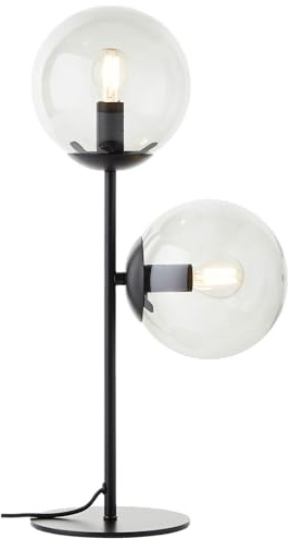 Lightbox Tischlampe mit Rauchglas Schirmen & Kippschalter - elegante | Tischlampe mit Rauchglas, 48 cm Höhe, E14, Metall, schwarz