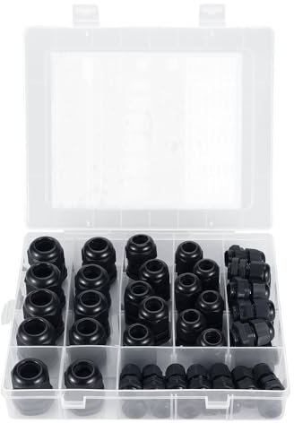KeuLen Cable Gland,Cable Gland Kit Plastic Waterproof Adjustable 3-15mm Cable Glands Joints,black (Color : White) (Color : Black)