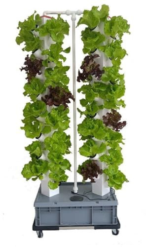 ERSDM Hydrokultur-Turm, 64-Loch-Garten-Hydrokultur-Anbausystem, Doppelsäulen-Aeroponik-Anbauset mit Feuchtigkeitspumpe, Adapter, Netztöpfen, Timer, for Blumen, Obst und Gemüse
