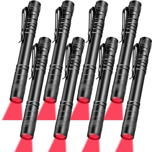 Tuanse 8 Pcs Red Light Flashlight Red LED Flashlight Pen Light Bright Torch for Night Astronomy Aviation Observation Turtle Safe Beach