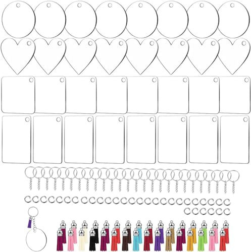 Yitobici Porte-clés en acrylique, 32 pièces, Transparent, Varié