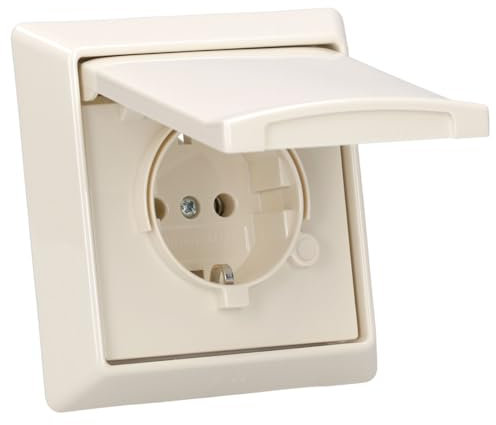 Busch-Jaeger Allwetter 44 Set: SCHUKO Steckdose mit Klappdeckel 20 EUGK-32-101 IP 44+ 1-fach Rahmen 2101-32, Weiß UP