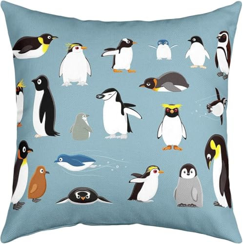 Latwerio 3D Kissenbezug 40x80 cm Pinguin Mikrofaser Kissenbezüge Tier Dekorative Kissenbezug Kissenhülle 2er Set für Sofa Couch Auto Schlafzimmer Zuhause Outdoor Deko Pillowcase 2 Stück B130
