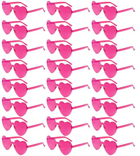 Morcheiong 24 Pack Heart Shaped Sunglasses Frameless Glasses Women Bachelorette Girl Birthday Party Favor Transparent Eyewear (Rose Red)