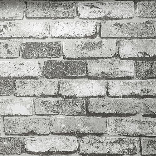 Beswitory Grey Brick Wallpaper - 3D Effect Textured Brick Effect Wallpaper for Realistic Faux Bricks Wall Covering,Anti-Fouling Slate for Bedroom Living Room Hallway Stairs Lounge