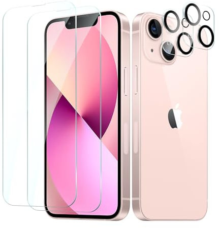 CYYAGE 2 Pieces Tempered Glass Screen Protector for iPhone 13 with 2 Pieces Rear Camera Lens Protector, 9H Hardness Glass, Bubble-Free, Anti-Scratch
