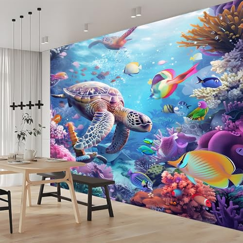 Générique Art Papier Peint Intissé 3D Animal Marin Tortue De Mer 400x280 cm Muraux Tapisserie Photo Décoration Murale, Papier Peint Salon Chambre Bureau Couloir Peinture Murale Décor