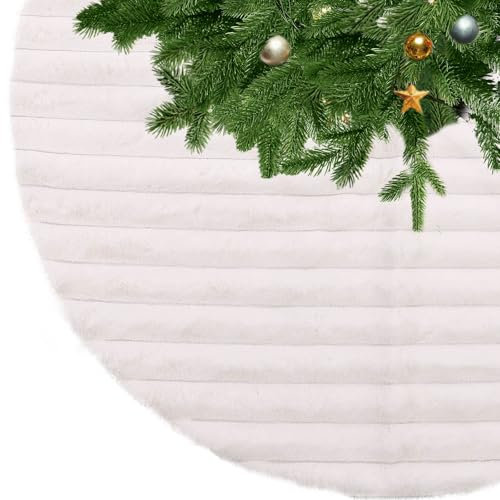 KONVINIT Weihnachtsbaumdecke Weiss Luxus Kunstfell Round Christbaumdecke Weihnachtsbaumrock Weihnachtsbaum Teppich Weihnachtsdekoration sehr Weich und warm,78cm/90cm/122cm