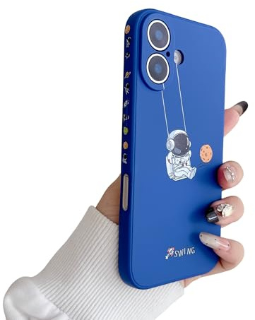 Yonds Queen für iPhone 16 Niedliches Hülle, Cool Cartoon Astronaut Space Planet Swing Design Stilvoll Stoßstange TPU rutschfeste Stoßfeste Schutzhülle (iPhone 16, Blau Planet)