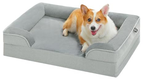 PAWZ Road Großes Hundebett, waschbar, orthopädisch mit abnehmbarem Flanellbezug und Reißverschluss, Hundesofa für große Hunde, 2-lagiges wasserdichtes Hundebett Grau, 89x63x16cm