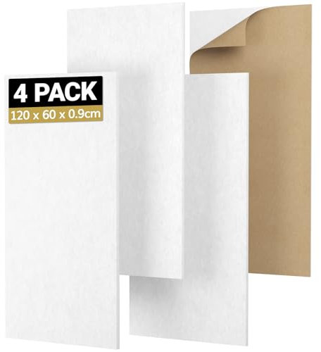 TONOR 4 tlg. Akustikpaneele selbstklebend, 120x60x0.9 cm Wandpaneele selbstklebend für Schalldämmung Schallschutz, Paneele Wand für Schalldämmung und Wanddekoration, Studio, Haus, Büro, Weiß
