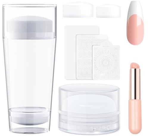 French Tip Stamp, French Manicure Kit Nail Stamping Long & Short Jelly Nail Stamper with Silicone Nail Brush, Upgraded Model Tear-resistant, Nail Art Stamp for French Manicure Home DIY Nail Salon