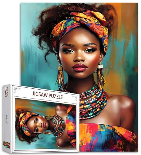 Tucocoo 1000 Teile Puzzle für Erwachsene, afrikanische Dame, Portrait-Puzzle, schönes schwarzes Mädchen, abstrakte Kunstpuzzles für anspruchsvolle Familienaktivitäten, buntes Bastelpuzzle,