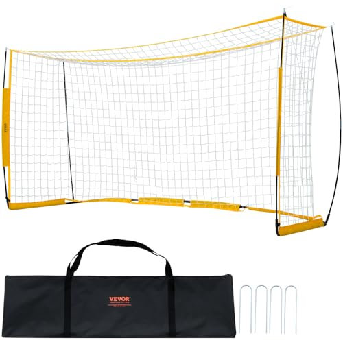 VEVOR But de football portable, 1828x3657 mm, cage de football pour enfants, filet de football avec sac de transport, structure en acier et fibre de verre, pour entraînement dans l’arrière-cour, jaune