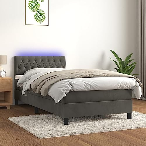 Festnight Boxspringbett 100 x 200 mit matratze und Led Bett 100x200 mit matratze und lattenrost Polsterbet 100x200 Bett mit LED Beleuchtung & kopfteil -Dunkelgrau-100 x 200 cm