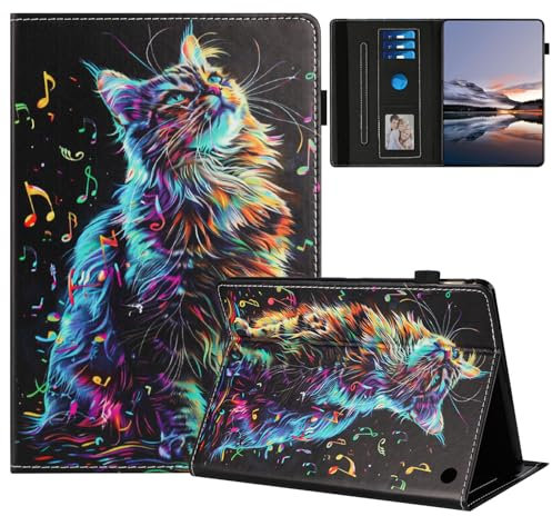 Mldjomid Funda Compatible con 7 Kindle Fire 7 (Fire 7 12ª generación 2022) Tableta Funda PU Cuero Flip Protectora Carcasa con Función de Soporte para Kindle Fire 7 2022 Tableta Case, Gato Musical
