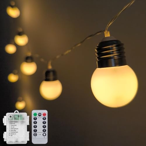Globus-Lichterkette, batteriebetrieben, 30 cm, Festzelt-Buchstabenlichter, 12 LED-Leuchtmittel mit Timer, für Innen- und Außenbereich, G40-Lichterkette für Party, Schlafzimmer, Festzelt, Buchstaben,
