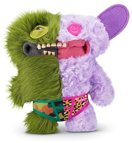 Fuggler Misfit Monsters 9-inch Series 1 (Captain-Undergrin - Green & Lilac Long & Curly pile) by ZURU, Funny Ugly Monster Plush Toy