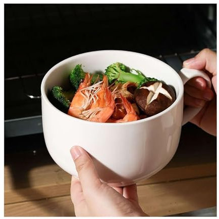 Taza de sopa jumbo de cerámica de 1000 ml con asas, apta para horno, para avena, desayuno, té, leche, capuchino, incluye tapa