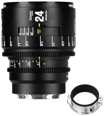 Obiettivo cinematografico manuale professionale full frame 7artisans 24 mm T2.1 serie Infinte, compatibile con attacco EF per fotografia e riprese video, nero