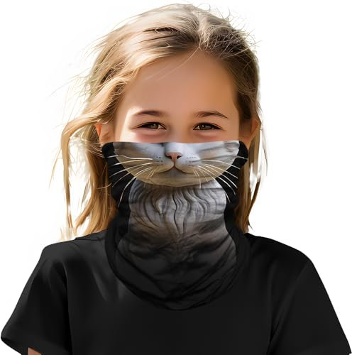 ShopINess Nackengamasche Halsmanschette Tubular Halswärmer Unisex Kinder Tiermuster, Halstuch für Fahrrad, Sport, Karneval, Themenpartys (Katze)