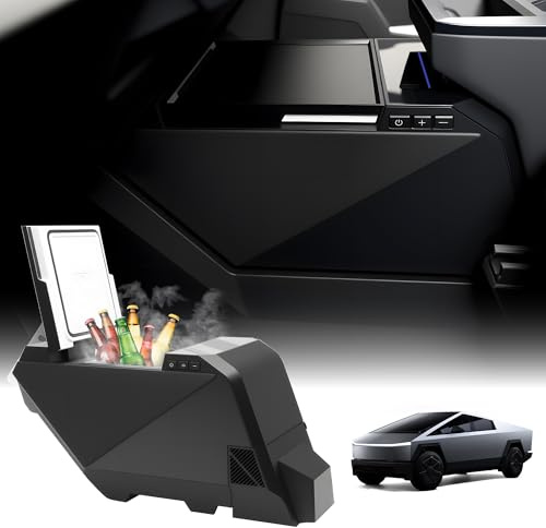 TESCYBERMODS Frigorifero per Tesla Cybertruck, 18L Frigorifero Consolle Centrale Congelatore con Raffreddamento Rapido (-6,1 °C ~ 20 °C) 110 V/50 W Cyber Truck Accessori Alimentazione compatibile per