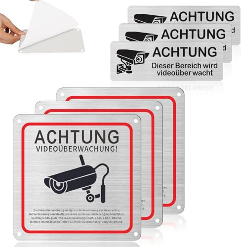 Bukuhlio Videoüberwachung Schild, 6 Stück Privatgrundstück, 15x15 cm & 8.5x3 cm Aluminium Achtung, Kameraüberwachung für Überwachungskamera Oder Kamera Attrappe