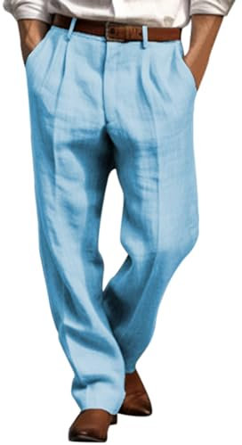 Pantalon Travail Homme Droit, Pantalon Pince Homme Vintage Casual Léger Confortable Respirant Large Business Ample avec Poches Couleur Unie Long De Tous Les Jours Vacances Pants Slim