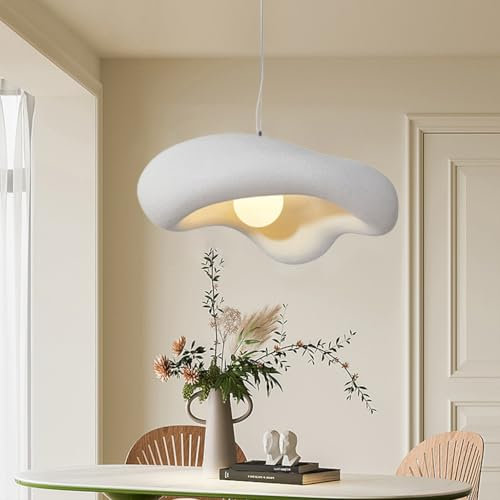 TMKOO Kreative Wabi-sabi Pendelleuchte Unregelmäßige Kreative Pendelleuchte E27 In Wolkenform Weißer Kronleuchter Innenbeleuchtung Verstellbare Heimdekoration Für Esszimmer Küche Inselleuchte(30cm)